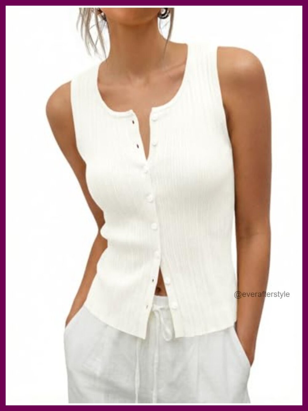 Sleeveless Ribbed Knit Sweater Vest Button Down Scoop Neck Tank Top
